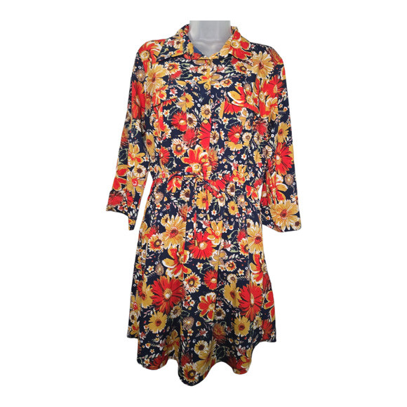Speed Control NY Wom LG Fall Floral Multicolor Shirt Dress Groovy Retro 70s Boho - Picture 1 of 15